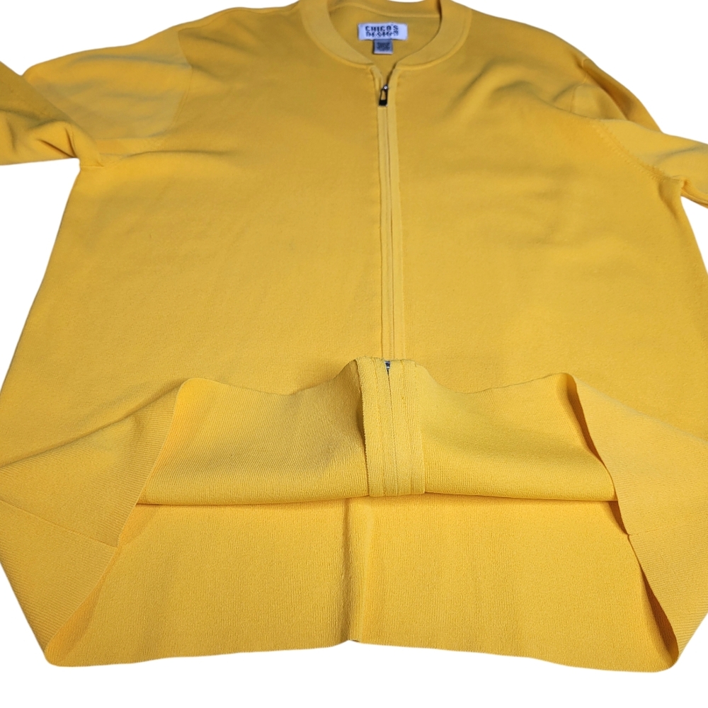 Chico's Design Women’s Cardigan Sweater Size 2 Large Yellow Knit Zip Long Sleeve - Picture 7 of 13